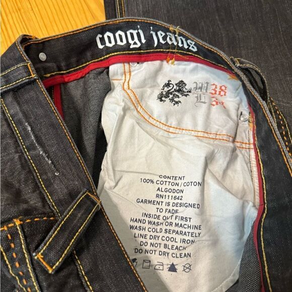 Vintage COOGI Australia Blue Denim Baggy Jeans Rainbow Logo 90s Hip Hop SZ 38X34 - Picture 11 of 14